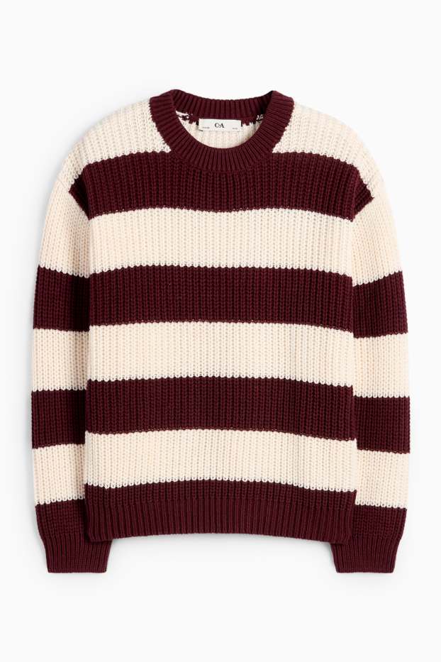 Kinder Mädchen - Pullover - gerippt - gestreift - rot / cremeweiß
