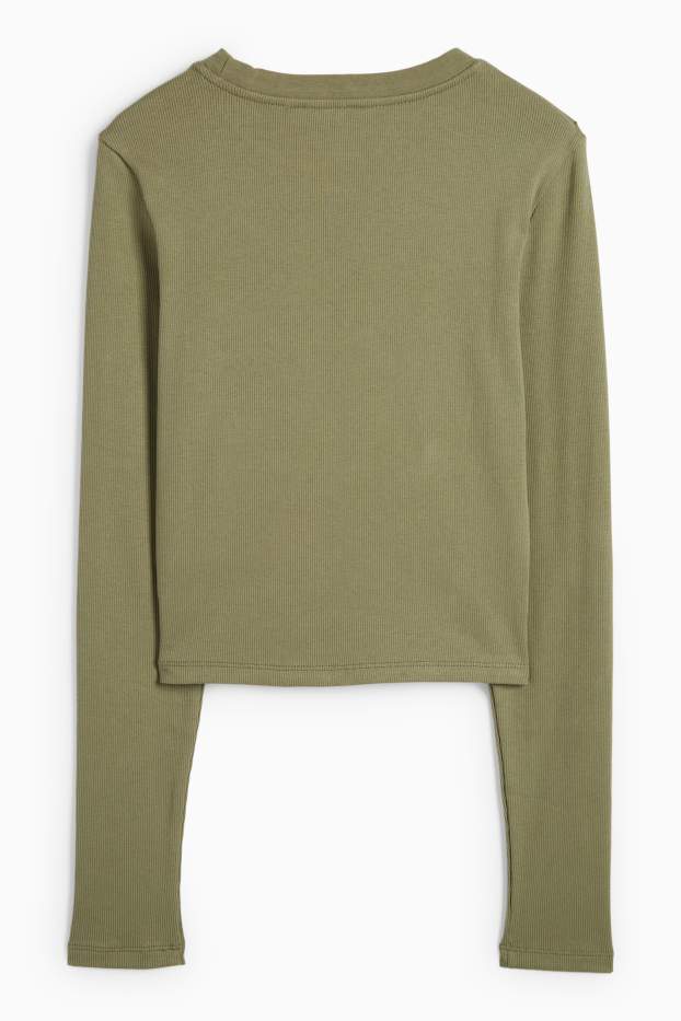Femei - Tricou crop cu mânecă lungă - reiat - verde