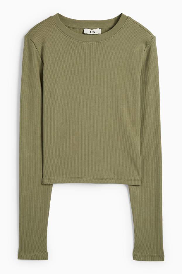 Femei - Tricou crop cu mânecă lungă - reiat - verde
