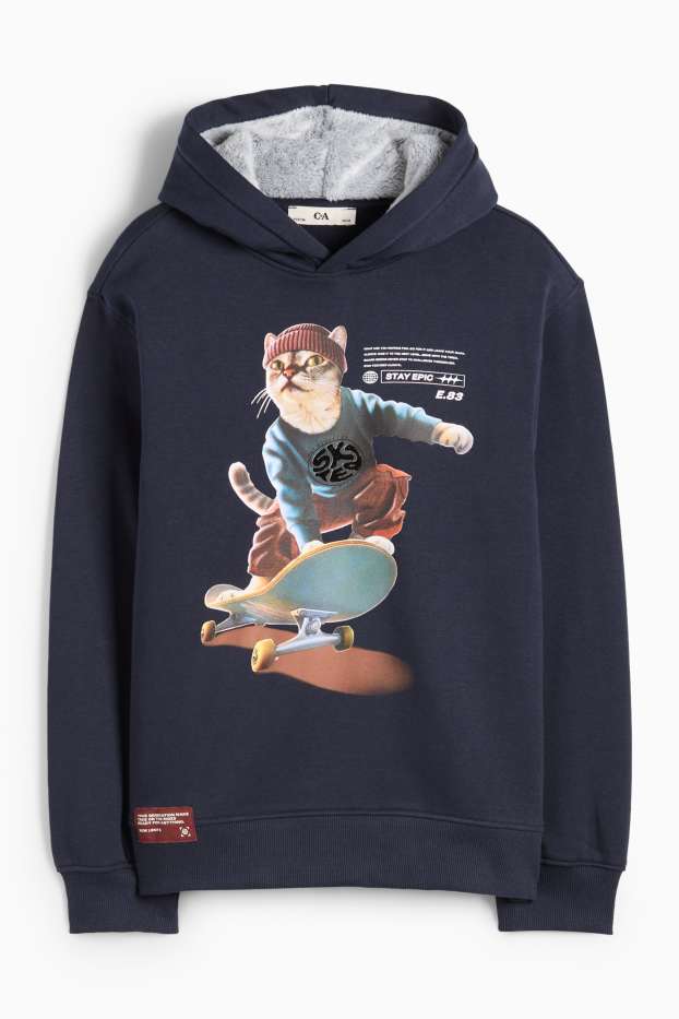 Copii - Băieți - Pisică pe skateboard - hanorac - albastru închis