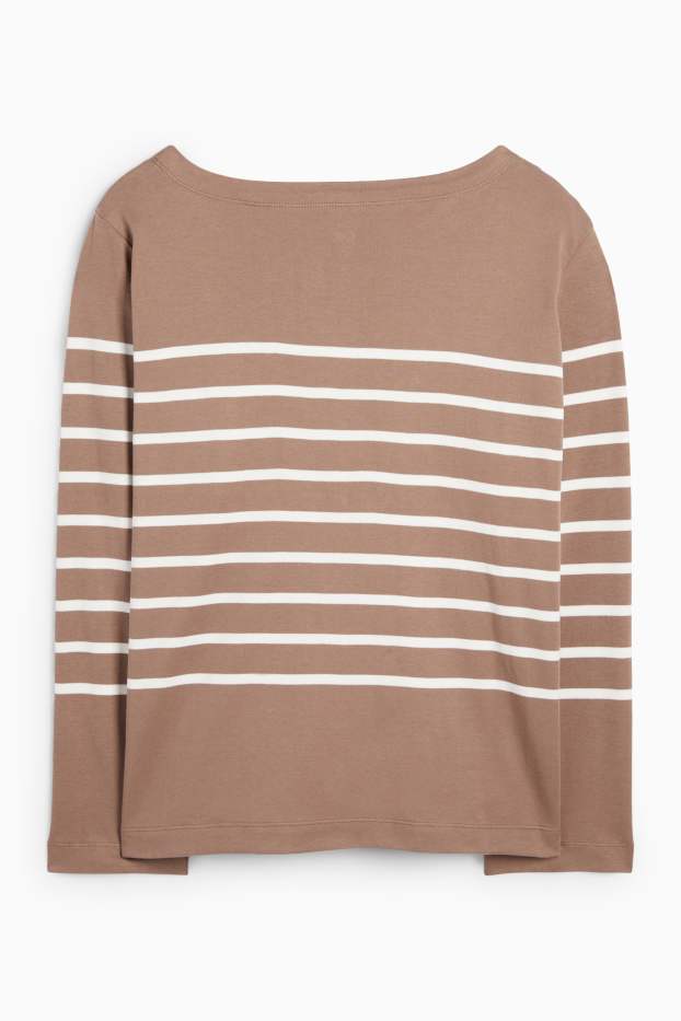 Femei - Tricou cu mânecă lungă - regular fit - cu dungi - taupe