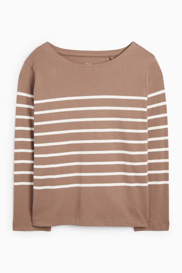 Femei - Tricou cu mânecă lungă - regular fit - cu dungi - taupe