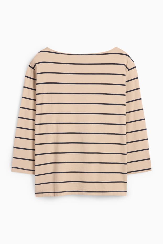 Femei - Tricou cu mânecă lungă - cu dungi - bej / albastru