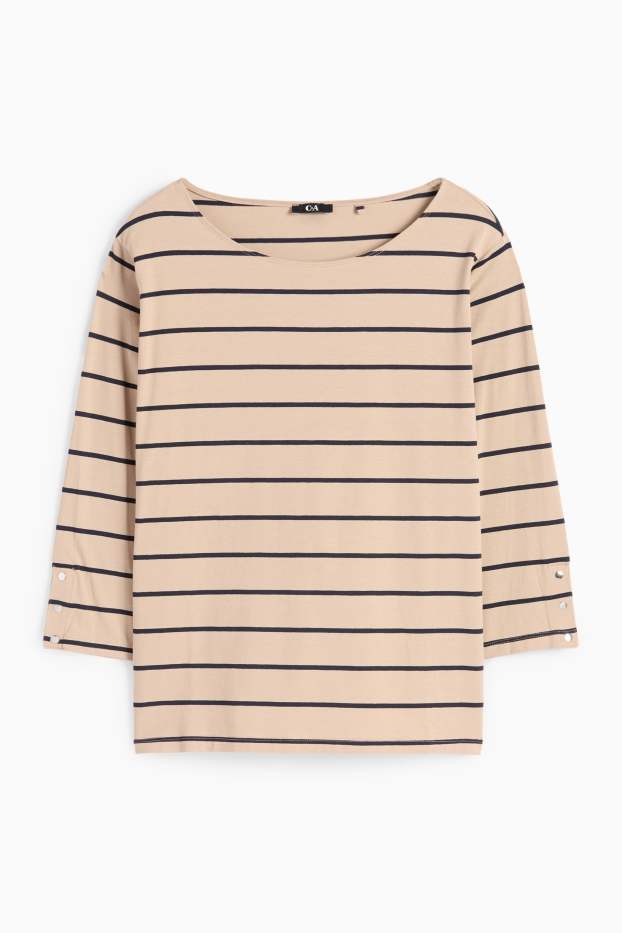 Femei - Tricou cu mânecă lungă - cu dungi - bej / albastru