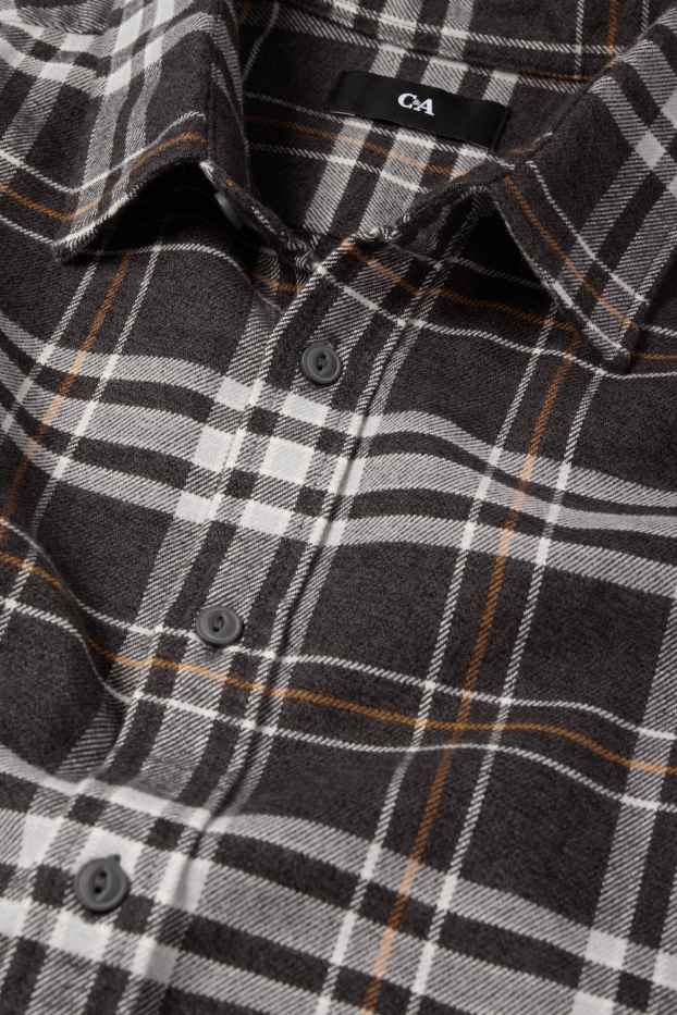 Bărbați - Cămașă din flanel - regular fit - guler Kent - în carouri - gri închis