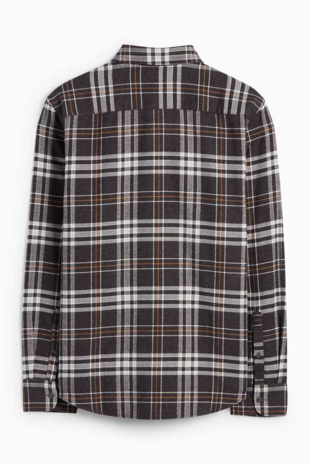 Bărbați - Cămașă din flanel - regular fit - guler Kent - în carouri - gri închis