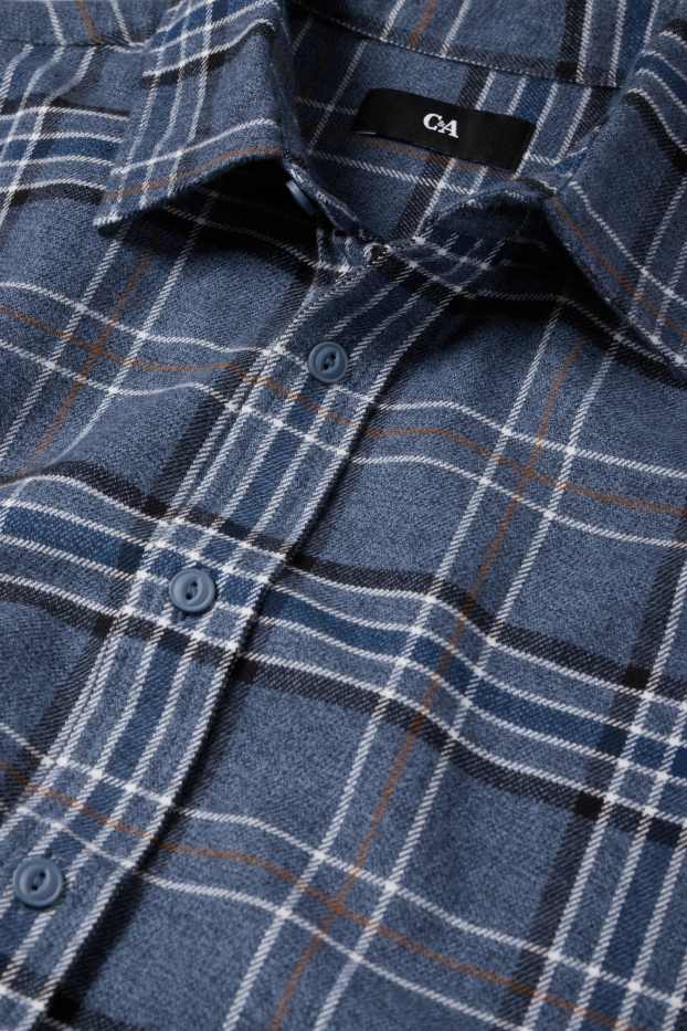 Bărbați - Cămașă din flanel - regular fit - guler Kent - în carouri - albastru