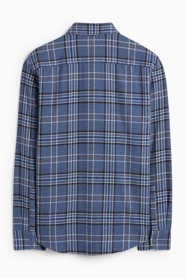 Bărbați - Cămașă din flanel - regular fit - guler Kent - în carouri - albastru