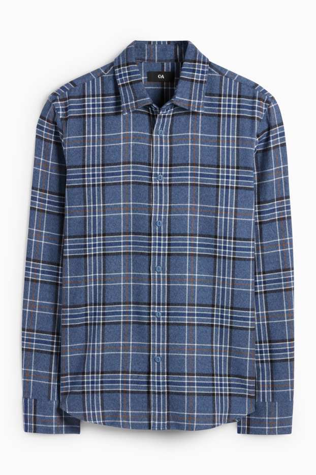 Bărbați - Cămașă din flanel - regular fit - guler Kent - în carouri - albastru