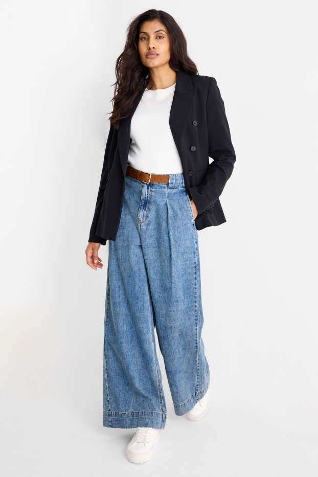 Femei - Wide leg jeans cu curea - talie medie - denim-albastru deschis