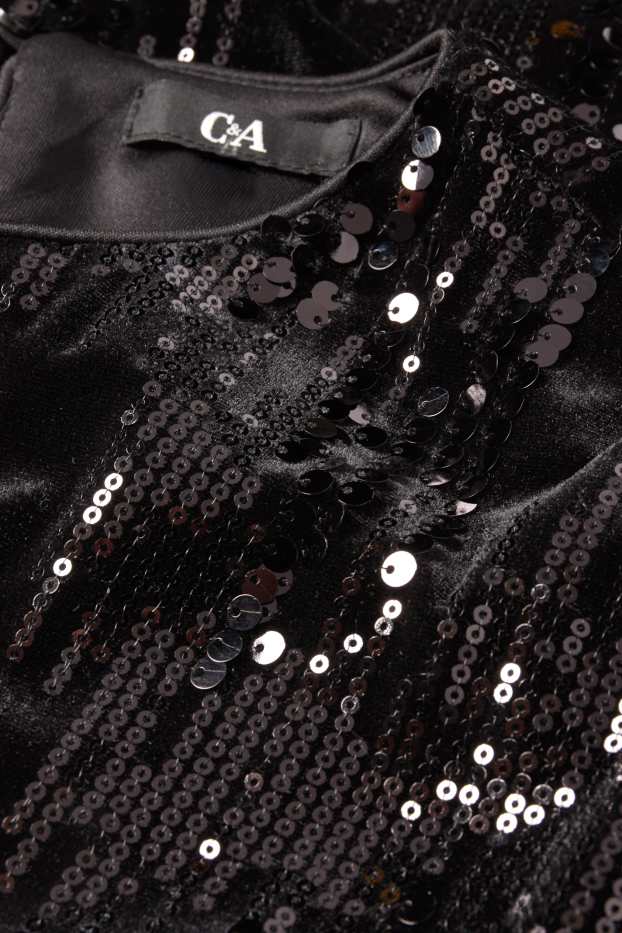 Femei - Tricou din catifea cu paiete - regular fit - negru