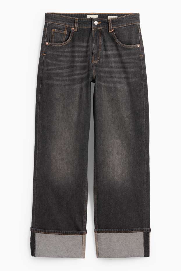 Women - Baggy jeans - mid-rise waist - denim-dark gray