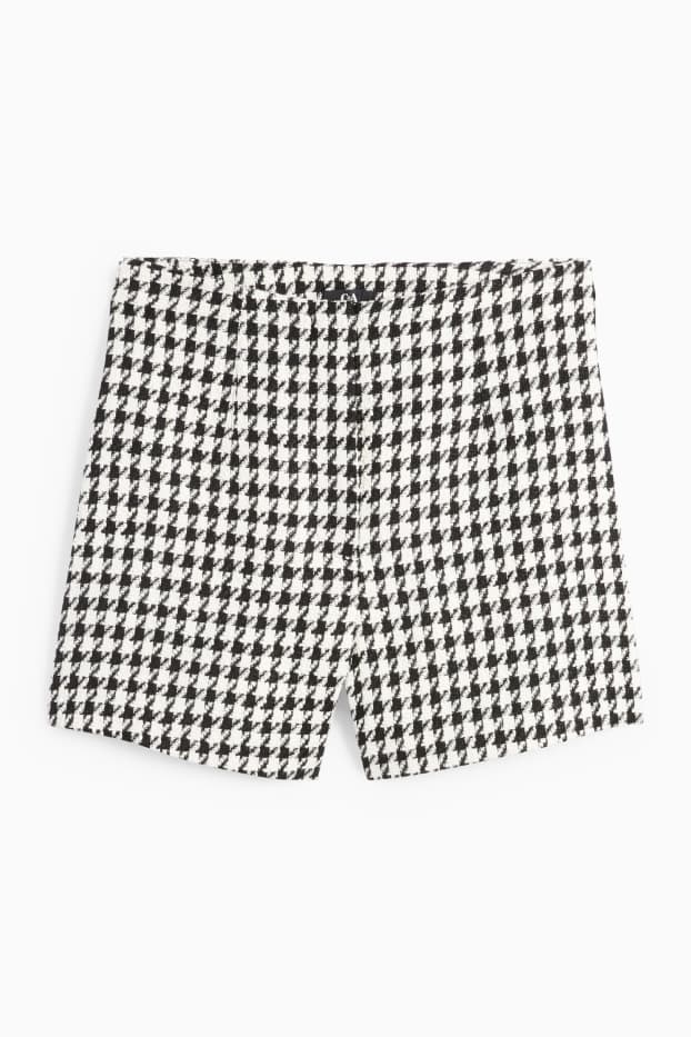 Femei - Pantaloni scurți - talie înaltă - în carouri - negru / alb