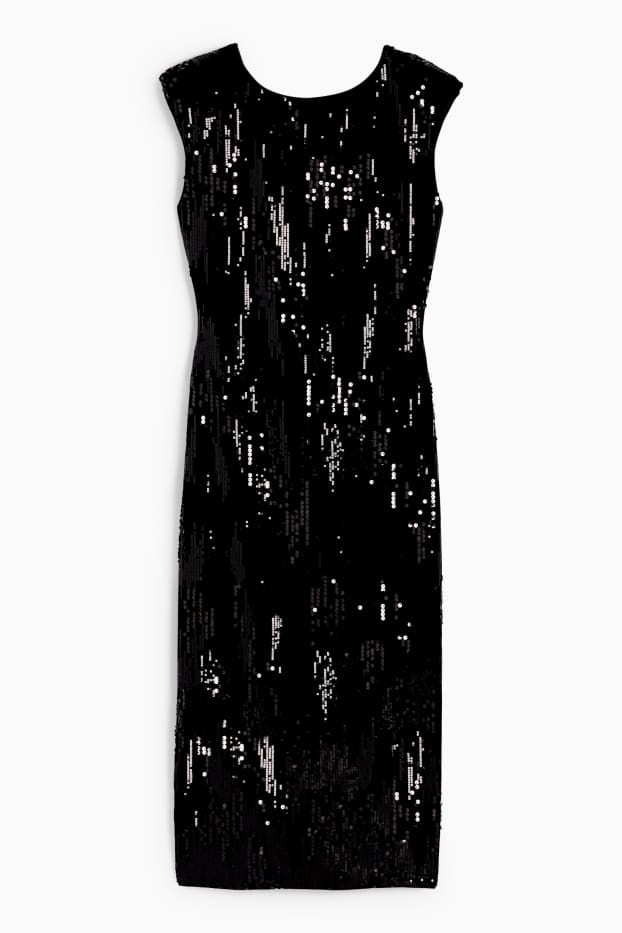Femei - Rochie din catifea cu paiete - straight fit - negru