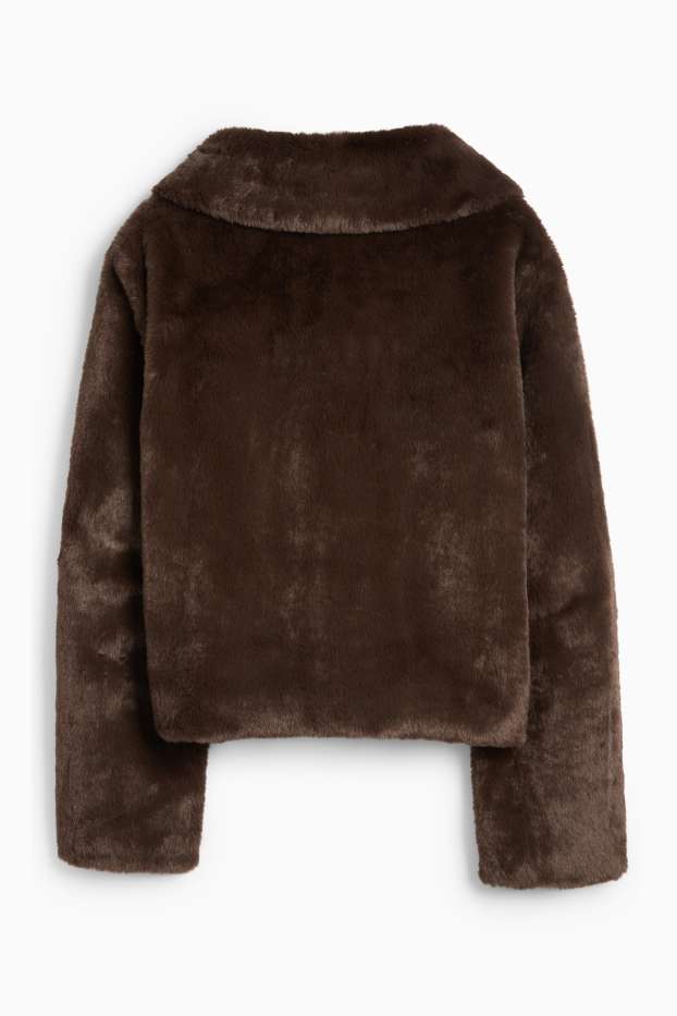 Women - Faux fur jacket - dark brown
