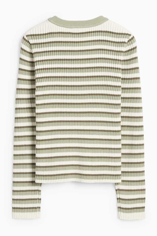 Kinder Mädchen - Chenille-Pullover - gerippt - gestreift - hellgrün