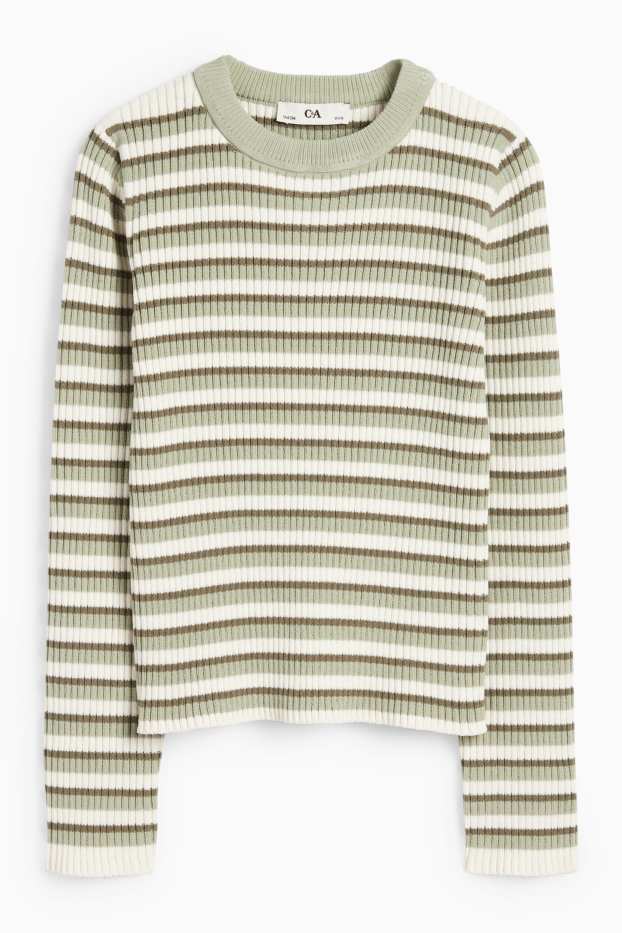 Kinder Mädchen - Chenille-Pullover - gerippt - gestreift - hellgrün