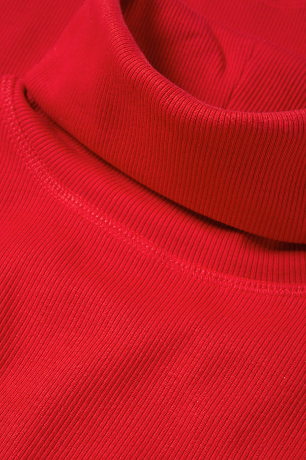 Damen - Rollkragenshirt - gerippt - rot