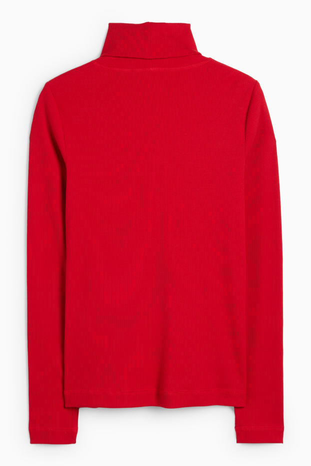 Damen - Rollkragenshirt - gerippt - rot