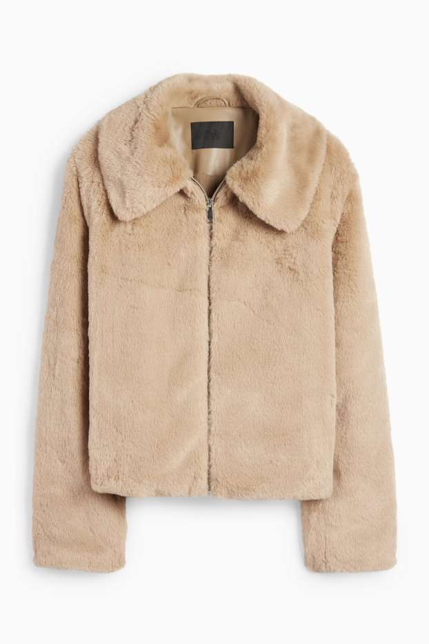 Women - Faux fur jacket - beige