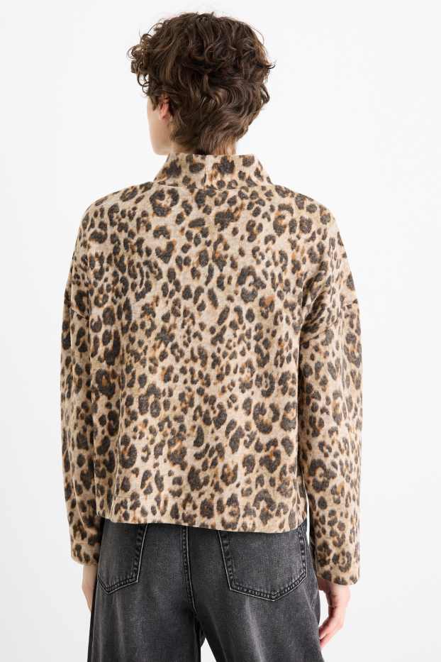 Femei - Bluză de molton - imprimeu de leopard - negru / nej