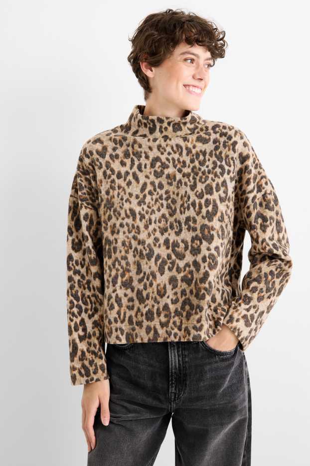 Femei - Bluză de molton - imprimeu de leopard - negru / nej