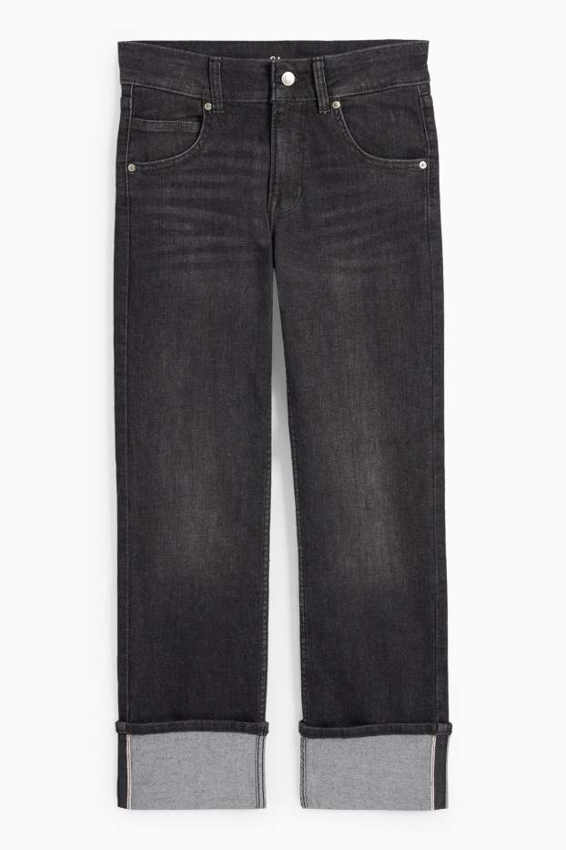Femei - Crop straight jeans - talie medie - LYCRA® - denim-gri