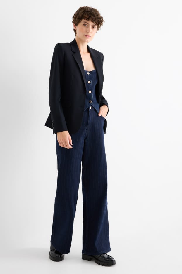 Femei - Wide leg jeans - talie medie - dungi fine - denim-albastru închis