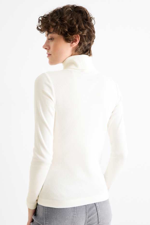 Damen - Rollkragenshirt - gerippt - weiß