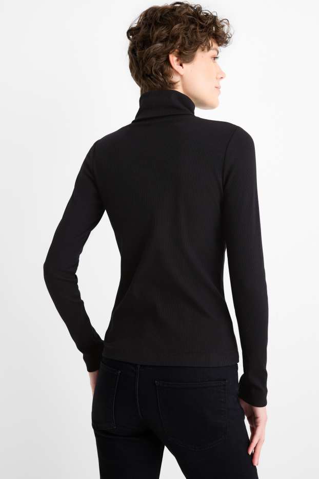 Damen - Rollkragenshirt - gerippt - schwarz