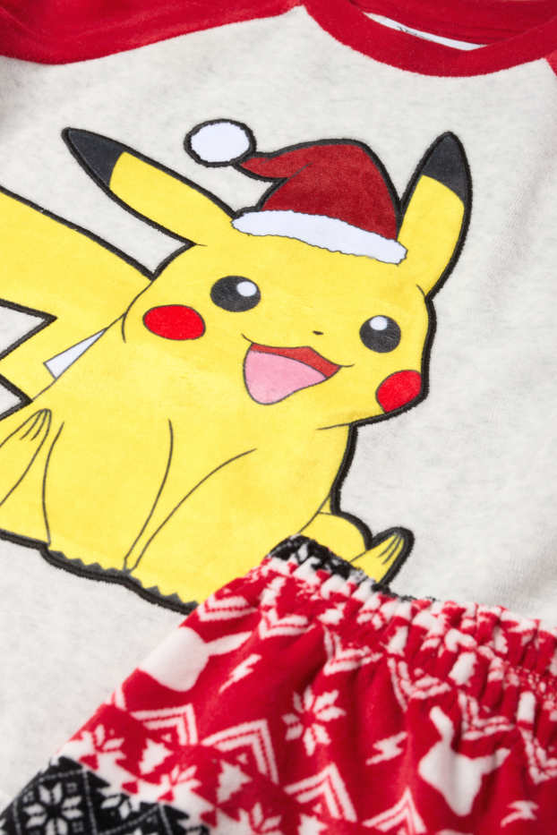 Copii - Băieți - Pokémon - Pikachu - set - pijama cu motive de Crăciun și mască de dormit - roșu