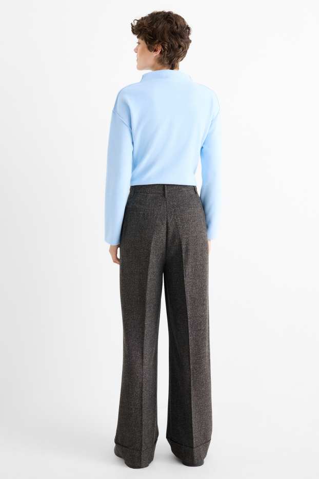 Femei - Pantaloni de stofă - talie înaltă - wide leg - structurați - gri închis