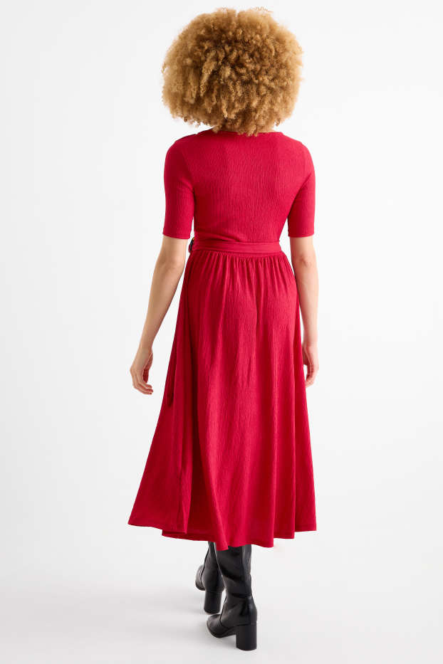 Femei - Rochie fit & flare cu curea - structurată - roșu