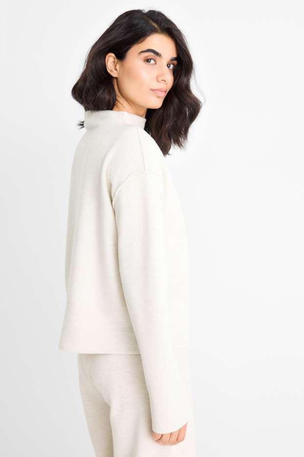 Women - Sweatshirt - ribbed - white-melange