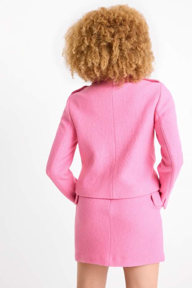 Femei - Blazer crop din bouclé - regular fit - amestec de lână - roz