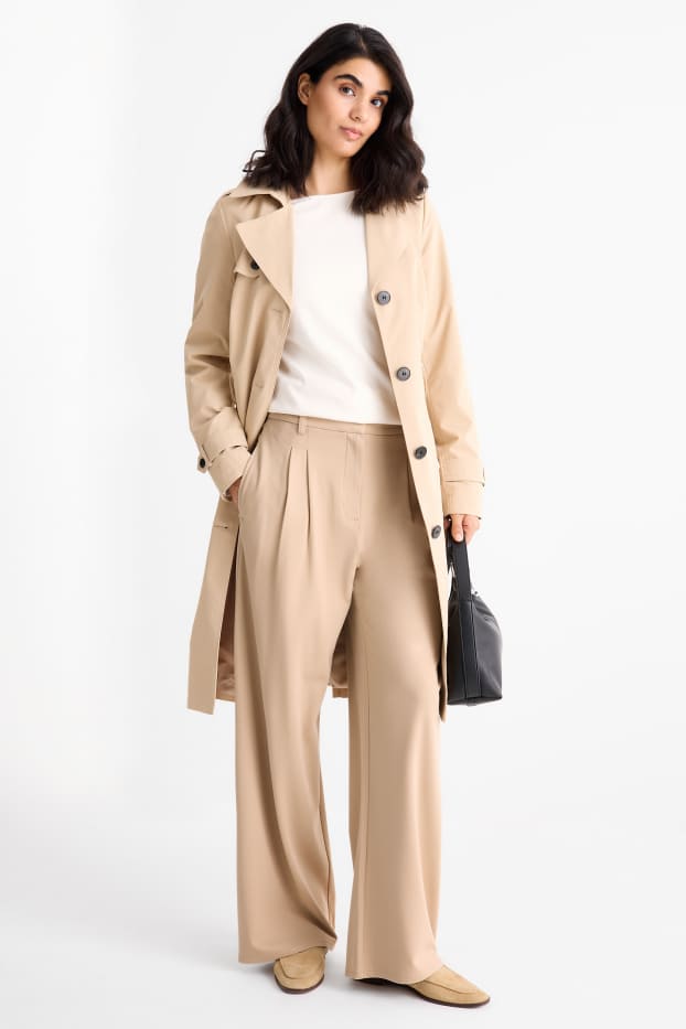 Damen - Jersey-Hose - High Waist - Wide Leg - beige