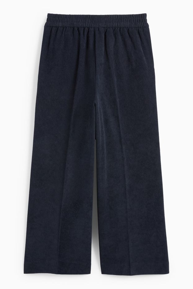 Femei - Pantaloni din catifea reiată - talie medie - wide leg - albastru închis