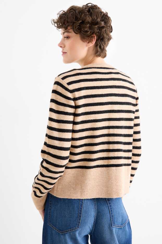Femei - Cardigan tricotat - cu dungi - negru / nej