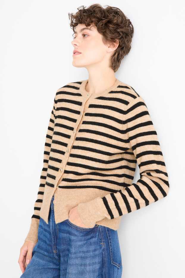 Femei - Cardigan tricotat - cu dungi - negru / nej