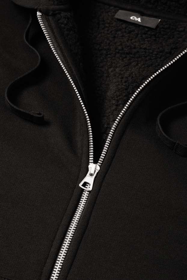 Uomo - Felpa con zip e cappuccio - foderato - nero
