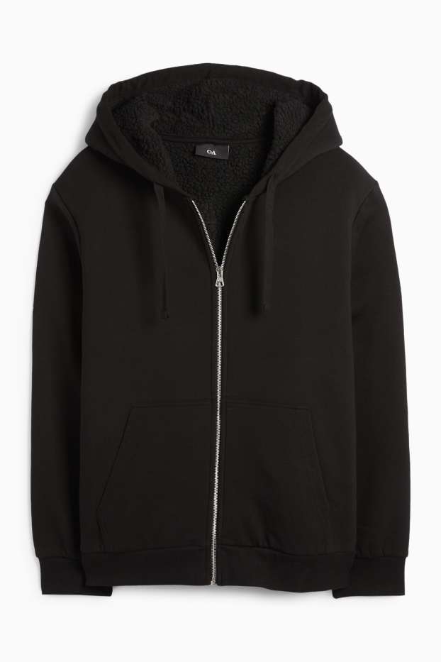 Uomo - Felpa con zip e cappuccio - foderato - nero