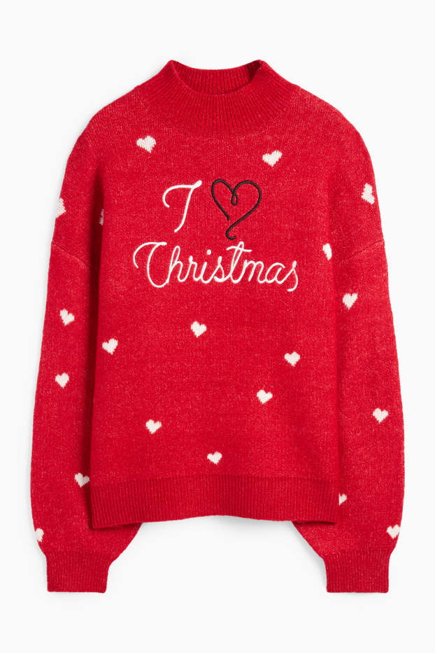 Femei - Pulover cu motive de Crăciun - I Love Christmas - roșu