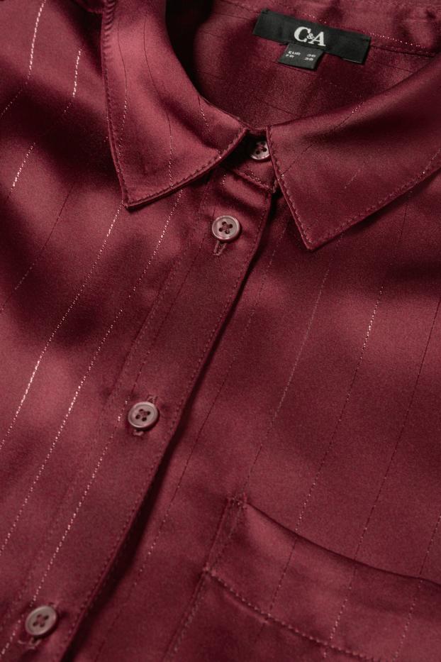 Femei - Bluză din satin - cu dungi fine - bordo