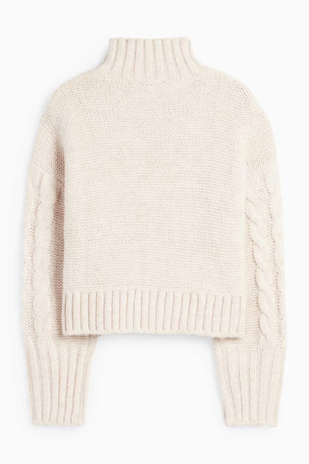 Femei - Pulover crop - cu torsade - bej deschis