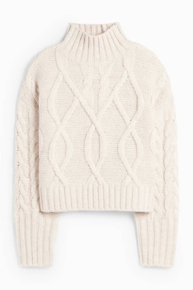 Femei - Pulover crop - cu torsade - bej deschis