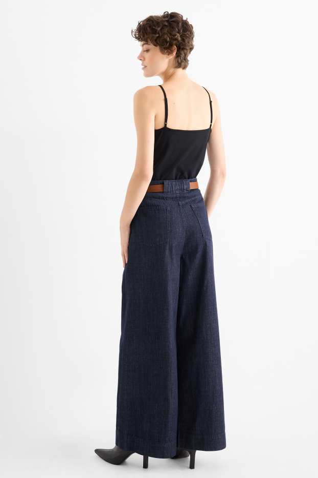 Femei - Wide leg jeans cu curea - talie medie - denim-albastru închis