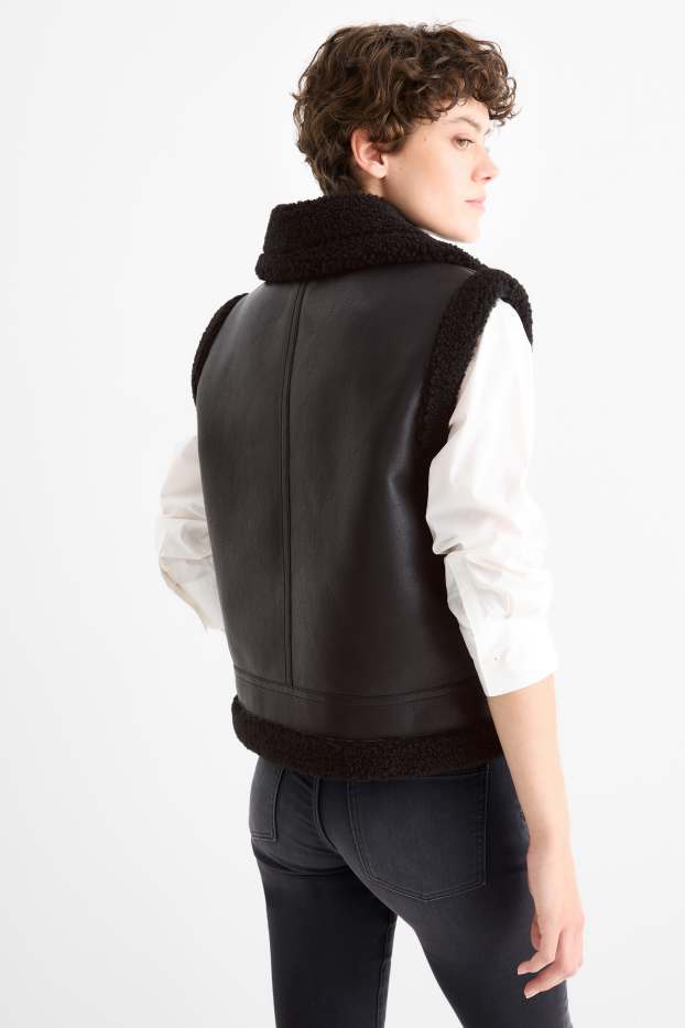 Femei - Vestă din piele shearling sintetică - imitație de piele - negru