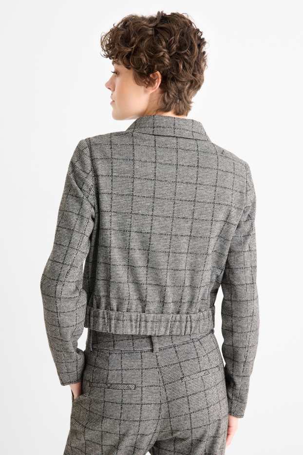 Femei - Blazer crop - în carouri - gri