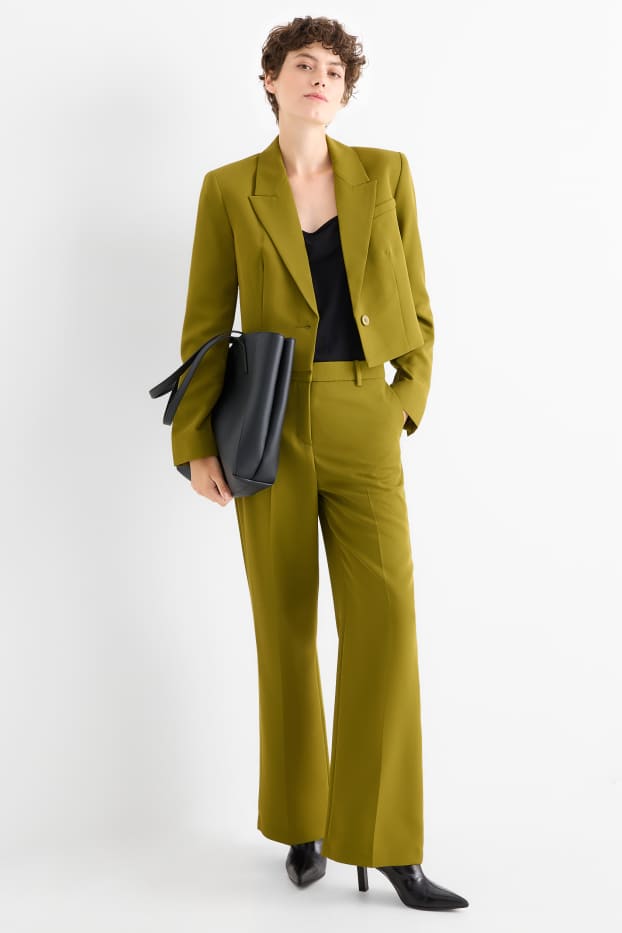 Femei - Pantaloni office - talie medie - wide leg - verde deschis