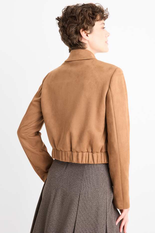 Femei - Blazer crop - imitație de piele întoarsă - bej